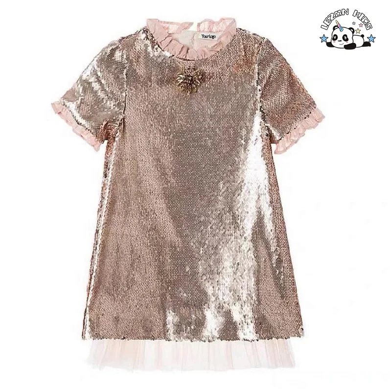 LEZONKIDS - 2020 Golden Sequin Flip Crystal Flowers Girls' Dresses for 12 Years Girl